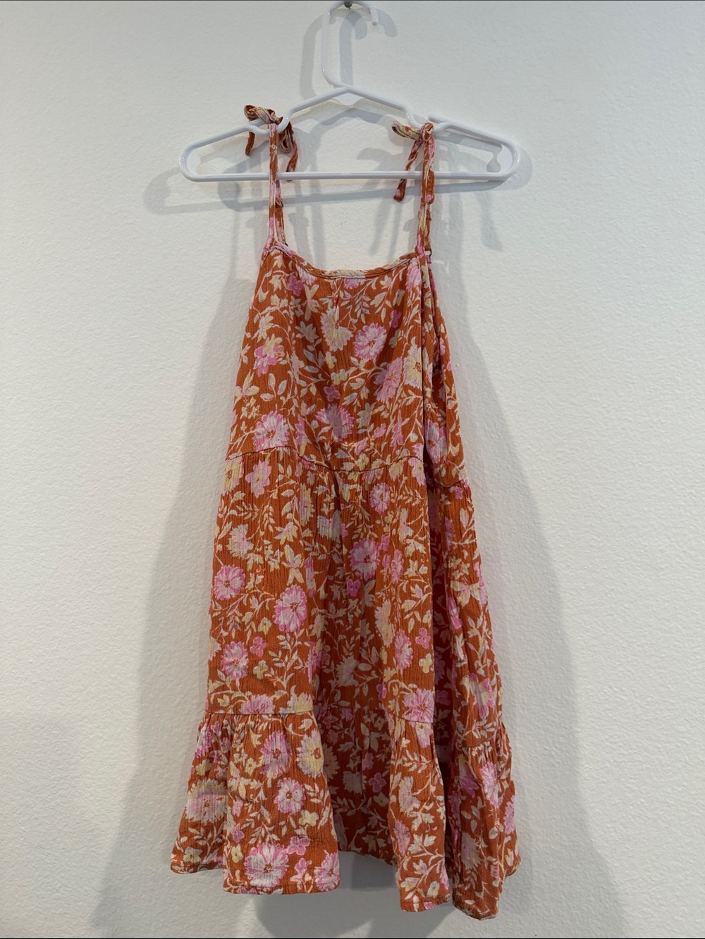 Billabong Rust Floral Tie-Shoulder Sundress with Pink Blooms